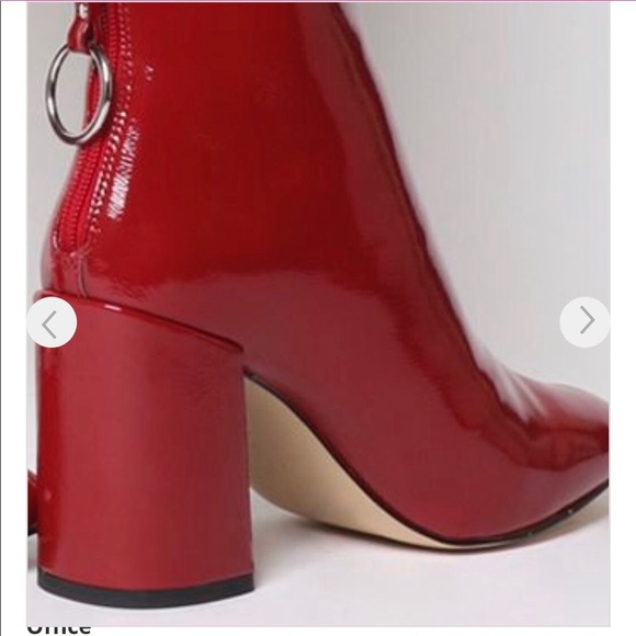 Red O-ring Patent Leather Block Heel Boots - Picture 4 of 10